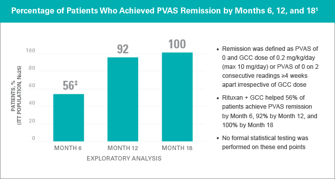 Percentage of patients who achieved PVAS remission by months 6, 12, and 18